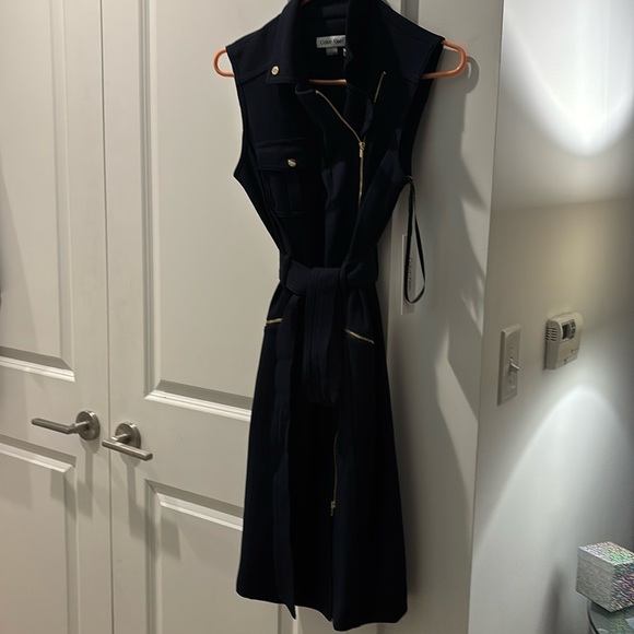 NWT Calvin Klein Navy Dress w/gold zippers (6) - Picture 2 of 7